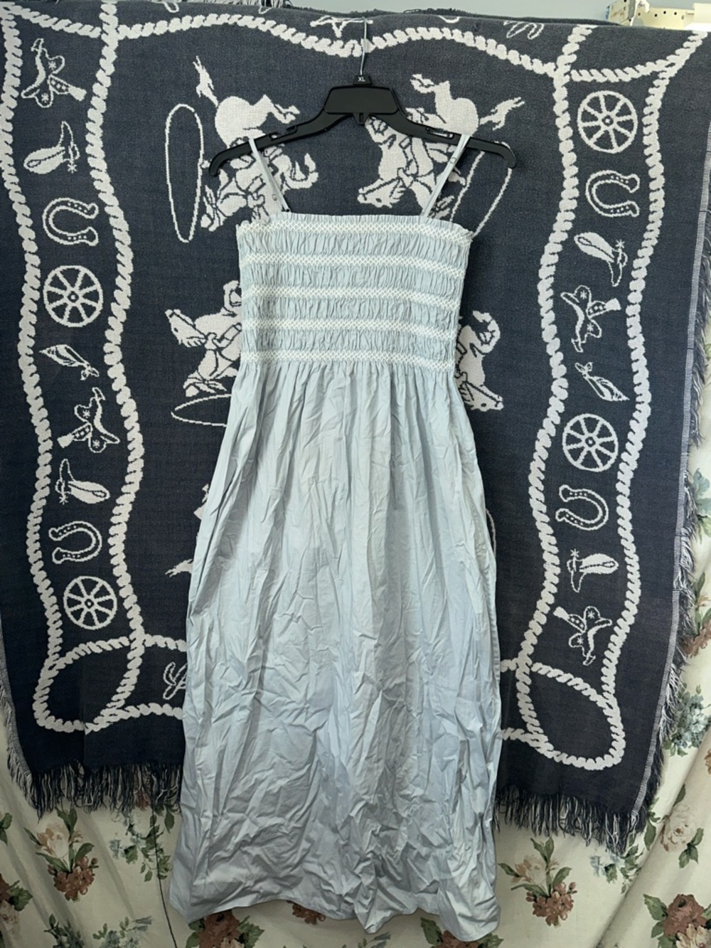 pistola Light Blue Smocked Midi Sundress